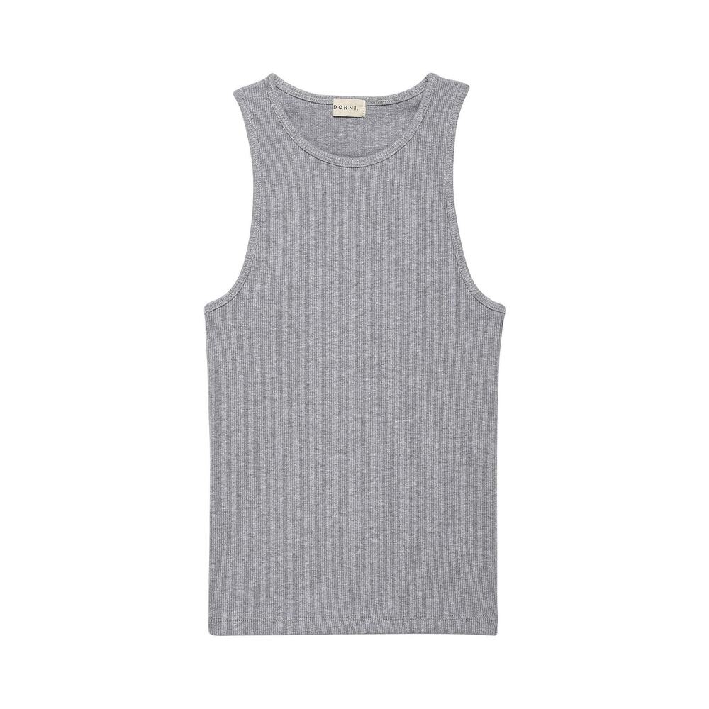 Donni The Rib Crewneck Racerback Tank Top - XS - Heather Grey